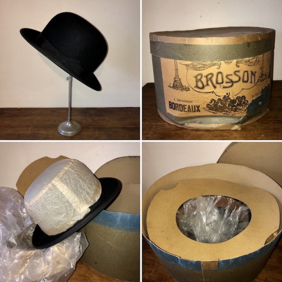 Ancienne boîte à chapeau + chapeau melon | Brosson | Bordeaux Toulouse