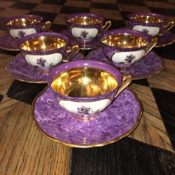 Vintage coffee service | Gold and purple | Porcelaine d'art