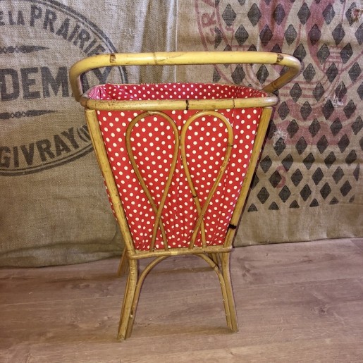Vintage rattan worker | Red fabric with white dots