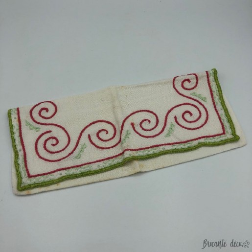 Old case or towel pouch | White color | Red and green embroidery
