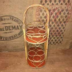 Old rattan bottle and glass basket | 6 glasses and 6 bottles