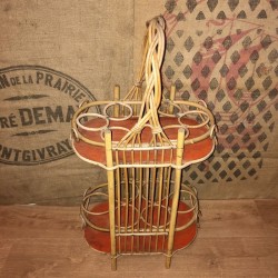 Old rattan bottle and glass basket | 6 glasses and 6 bottles
