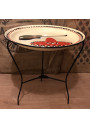 Vintage table with enamelled sheet metal top | Folding round table | Mexican decor