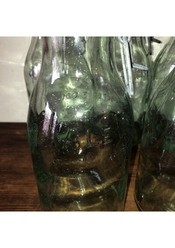 ANCIENNE BOUTEILLE BOCAL VERRE Vert AVEC COUVERCLE VERRE 1L DECO CUISINE D