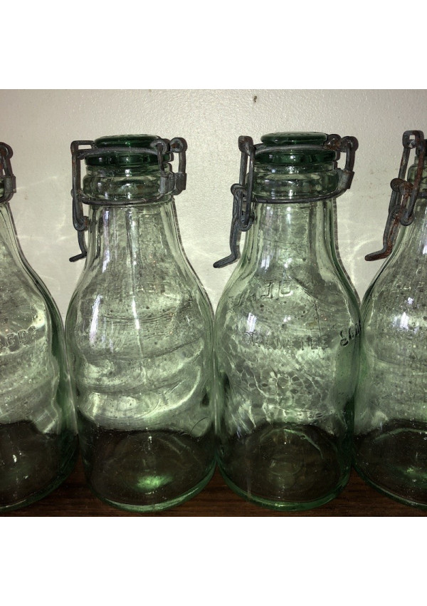 Bocal En Verre L'Idéale 1 Litre Vert - Vintage - Pour Conserve - Occasion (lot De 4)