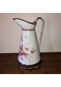 Old enamelled water pitcher | White, brown | Floral decor | Folk art