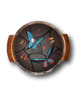 Old vintage tray | Glass | Signed DATTY | Butterfly decor