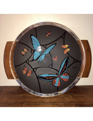 Old vintage tray | Glass | Signed DATTY | Butterfly decor