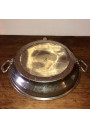 Old earthenware and pewter heating plate | Old porridge plate