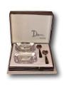 Old box of Daum France salerons and Ercuis silver-plated spoons