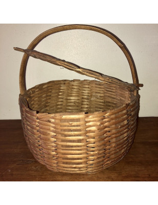 Ancien panier rond à couvercle | Panier rond en osier
