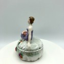 Ancienne boîte à bijoux en porcelaine femme assise | Boîte à bijoux vintage