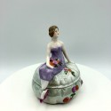 Ancienne boîte à bijoux en porcelaine femme assise | Boîte à bijoux vintage