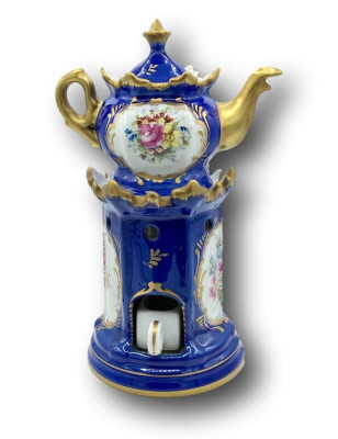 Old royal blue tea maker | Couleuvre France - B | Hand decorated gold