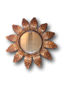 Ancien miroir soleil en bois | Miroir vintage | Rayons feuilles