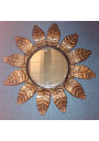 Ancien miroir soleil en bois | Miroir vintage | Rayons feuilles