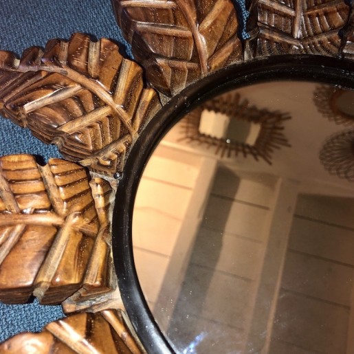 Old wooden sun mirror | Vintage mirror | Leaf rays