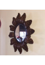 Ancien miroir soleil en bois | Miroir vintage | Rayons feuilles