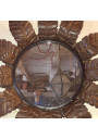 Ancien miroir soleil en bois | Miroir vintage | Rayons feuilles