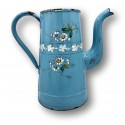 Ancienne cafetière en tôle émaillée | Bleue | Décor floral en relief