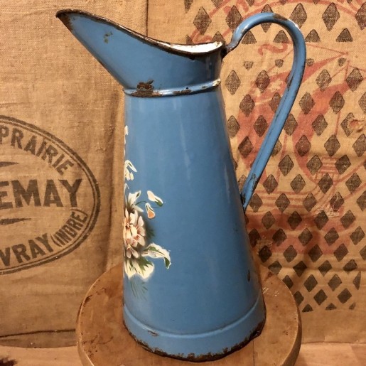Old enamelled sheet water jug | Embossed Floral Decor