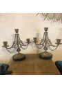 Old pair of candelabra with chains | In brass and black marble | 3 Flames