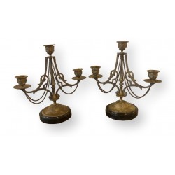 Old pair of candelabra with chains | In brass and black marble | 3 Flames