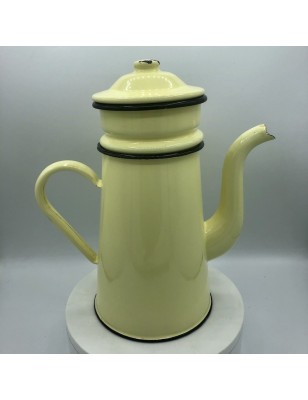 Ancienne cafetière en tôle émaillée | Jaune pastel et noire
