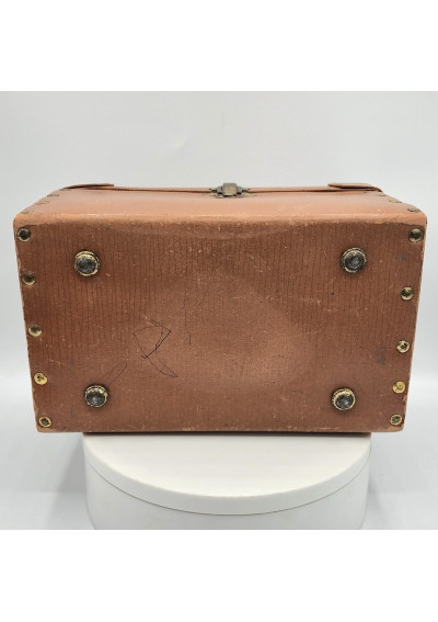 Petite malle de voyage de poupée ancienne bois cuir laiton