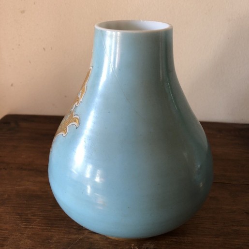 Paire de vases anciens en opalines |Décor bleu et doré avec renard et sanglier