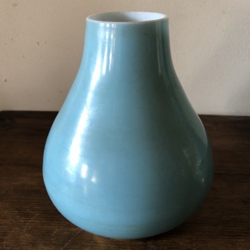 Paire de vases anciens en opalines |Décor bleu et doré avec renard et sanglier
