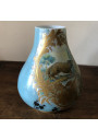 Paire de vases anciens en opalines |Décor bleu et doré avec renard et sanglier