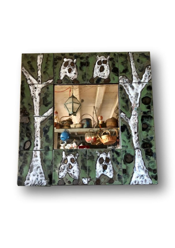 Ancien miroir en céramique dans le goût de Vallauris - Capron