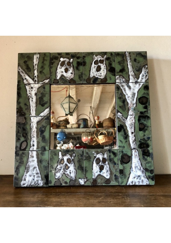 Ancien miroir en céramique dans le goût de Vallauris - Capron