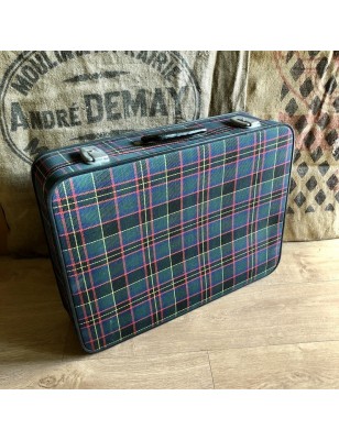 Valise vintage en tissu écossais | Ancienne valise années 1960