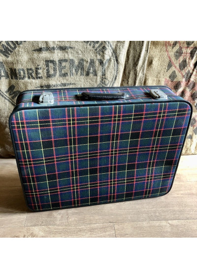 Valise vintage en tissu écossais | Ancienne valise années 1960