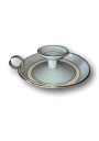 Old blue and white enamelled sheet metal candle holder