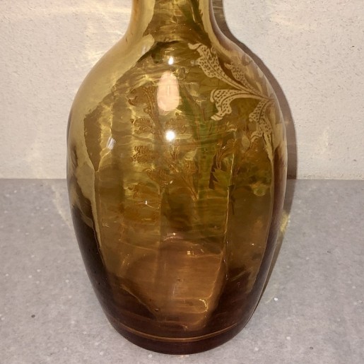 Ancienne carafe en verre émaillé | Ambre| Dans le goût de Montjoye, Legras