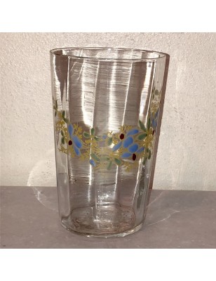 Ancien verre émaillé |Décor floral bleu | Circa 1900