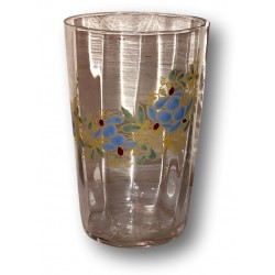 Ancien verre émaillé |Décor floral bleu | Circa 1900