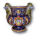Ancien grand vase Gien | Anses dragons | Décor Renaissance bleu