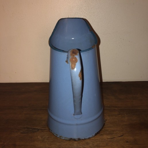 Old small enamelled sheet pitcher | Small blue pitcher
