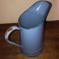 Old small enamelled sheet pitcher | Small blue pitcher