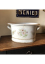 Old basin in enamelled sheet metal with floral decoration | Enamel toilet bowl