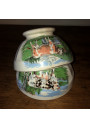 Pair of small antique faceted bowls decorated with cows | Bowls Digoin & Sarreguemines