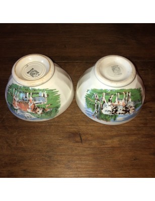 Pair of small antique faceted bowls decorated with cows | Bowls Digoin & Sarreguemines