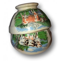 Paire de petits bols anciens à facettes décor de vaches | Bols Digoin & Sarreguemines