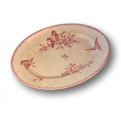 Ancien plat ovale Décor FAVORIT rose | Faïence de Sarreguemines & Digoin