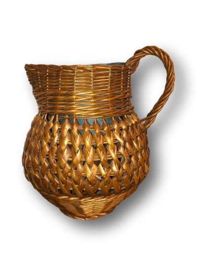 Large vintage jug pitcher in braided wicker and zinc