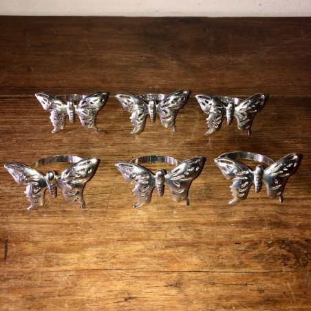 Lot de 6 ronds de serviette papillons vintage en métal